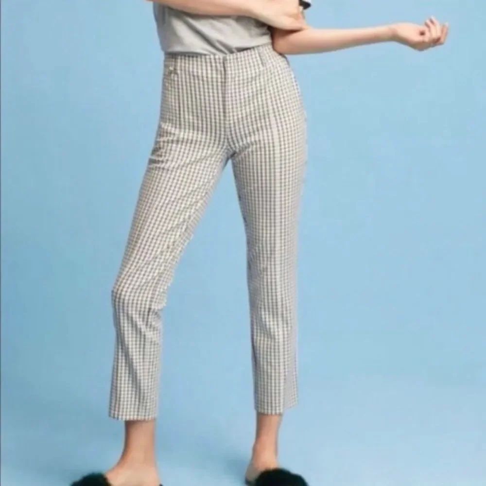 Anthropologie The Essential Slim White Black Checkered Trouser Fitted Pants 0
